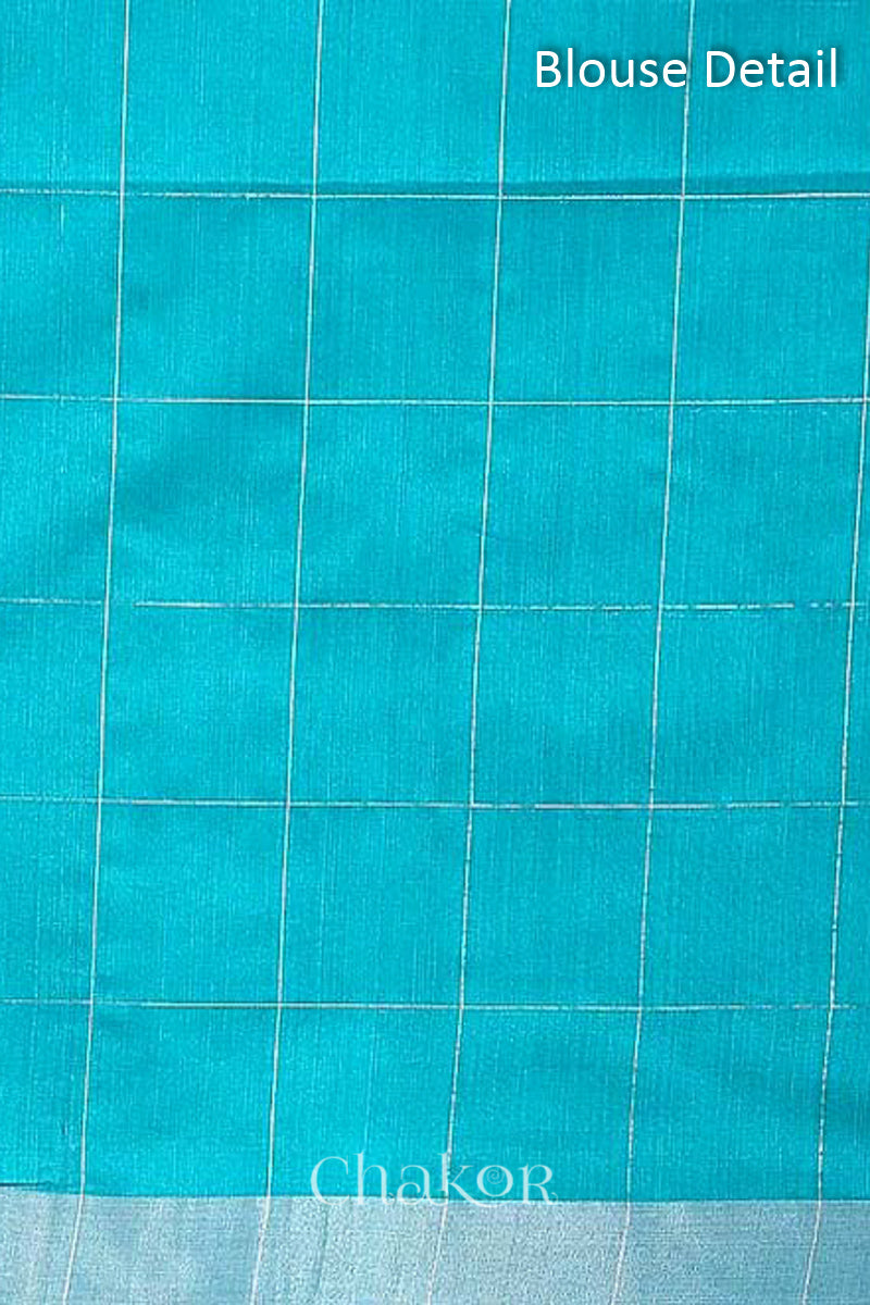 Chakor's Blue Magenta Silk Cotton Saree with woven tissue zari chex.