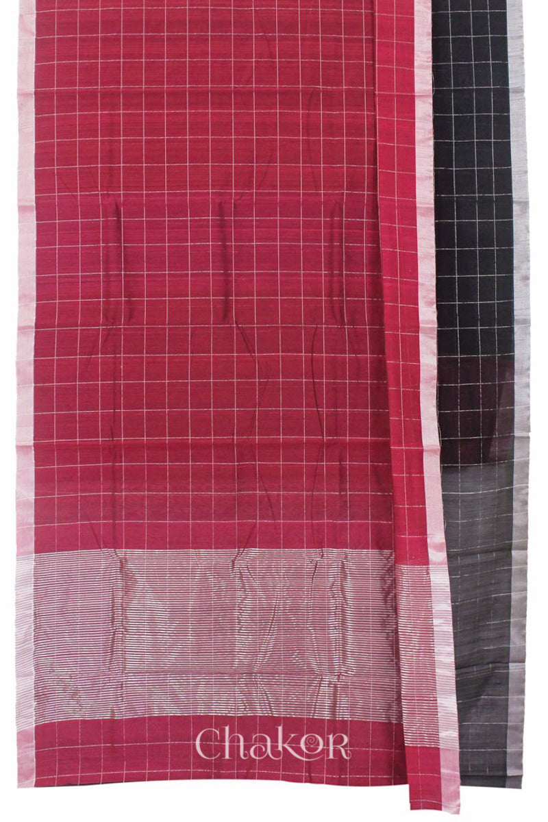 Chakor's Black Red Silk Cotton Saree with woven tissue zari chex.