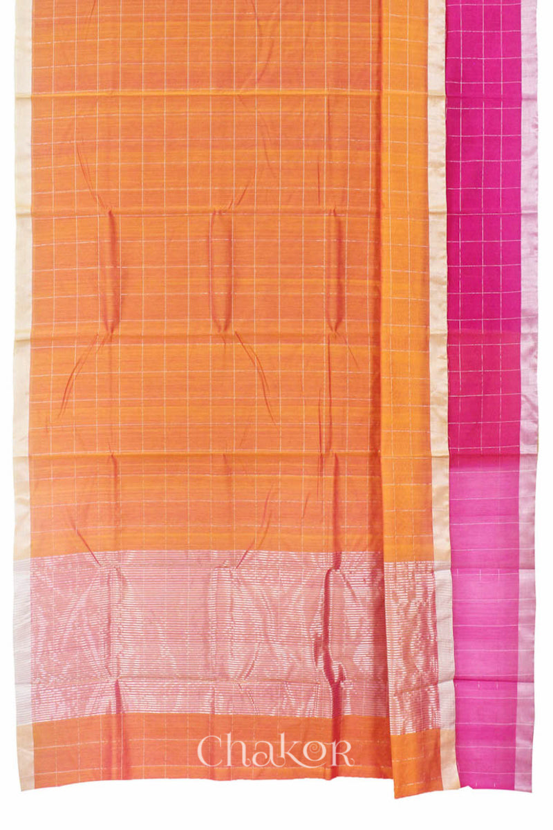 Chakor's Pink Orange Silk Cotton Saree with woven tissue zari chex.