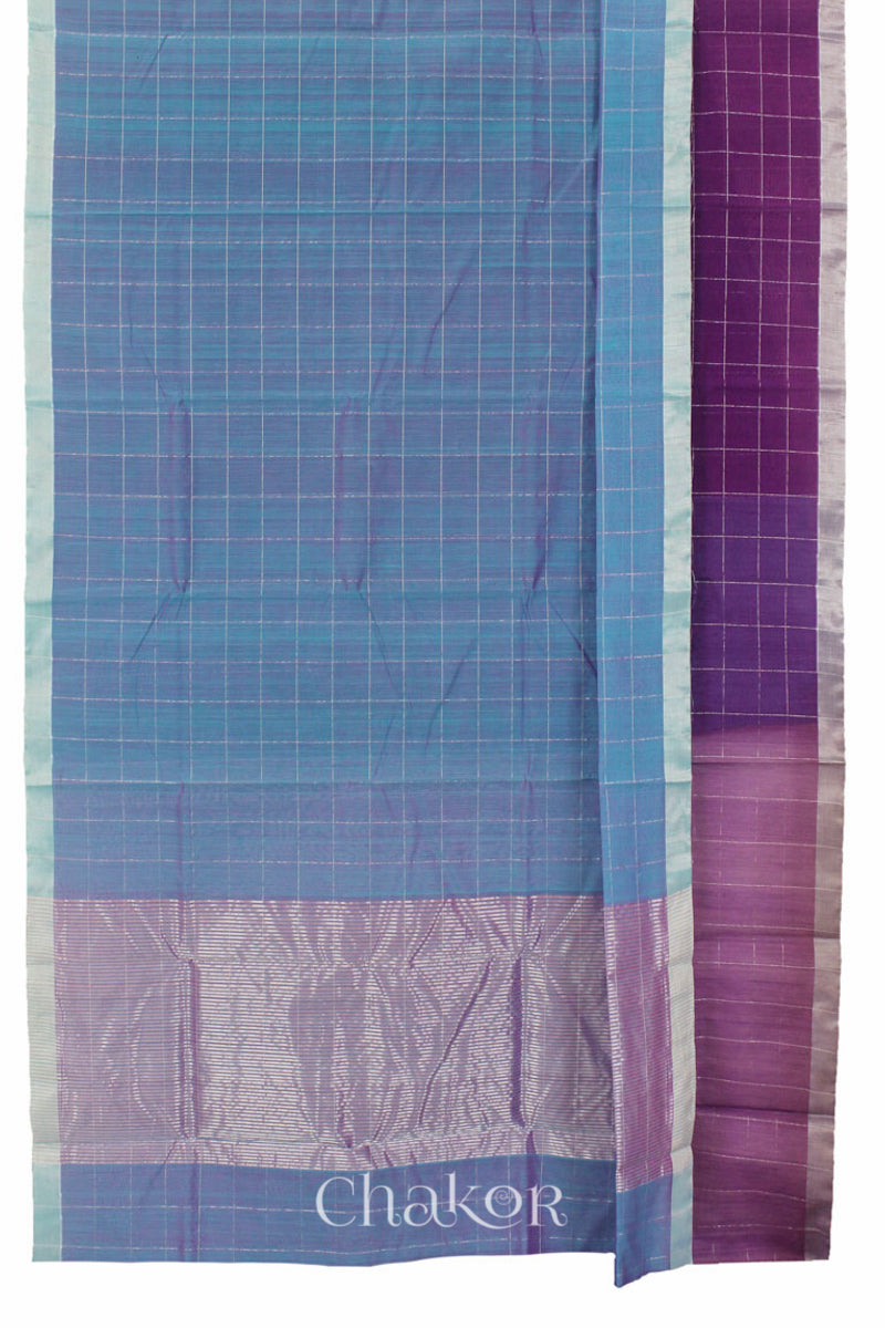 Chakor's Purple Blue Silk Cotton Saree with woven tissue zari chex.