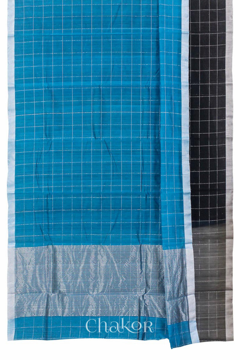 Chakor's Peacock & Black Handloom Silk Cotton Saree with woven tissue zari chex.