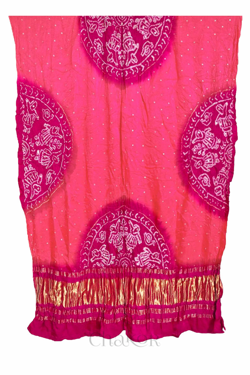 Peach Pink Bandhani Gaji Silk Dupatta
