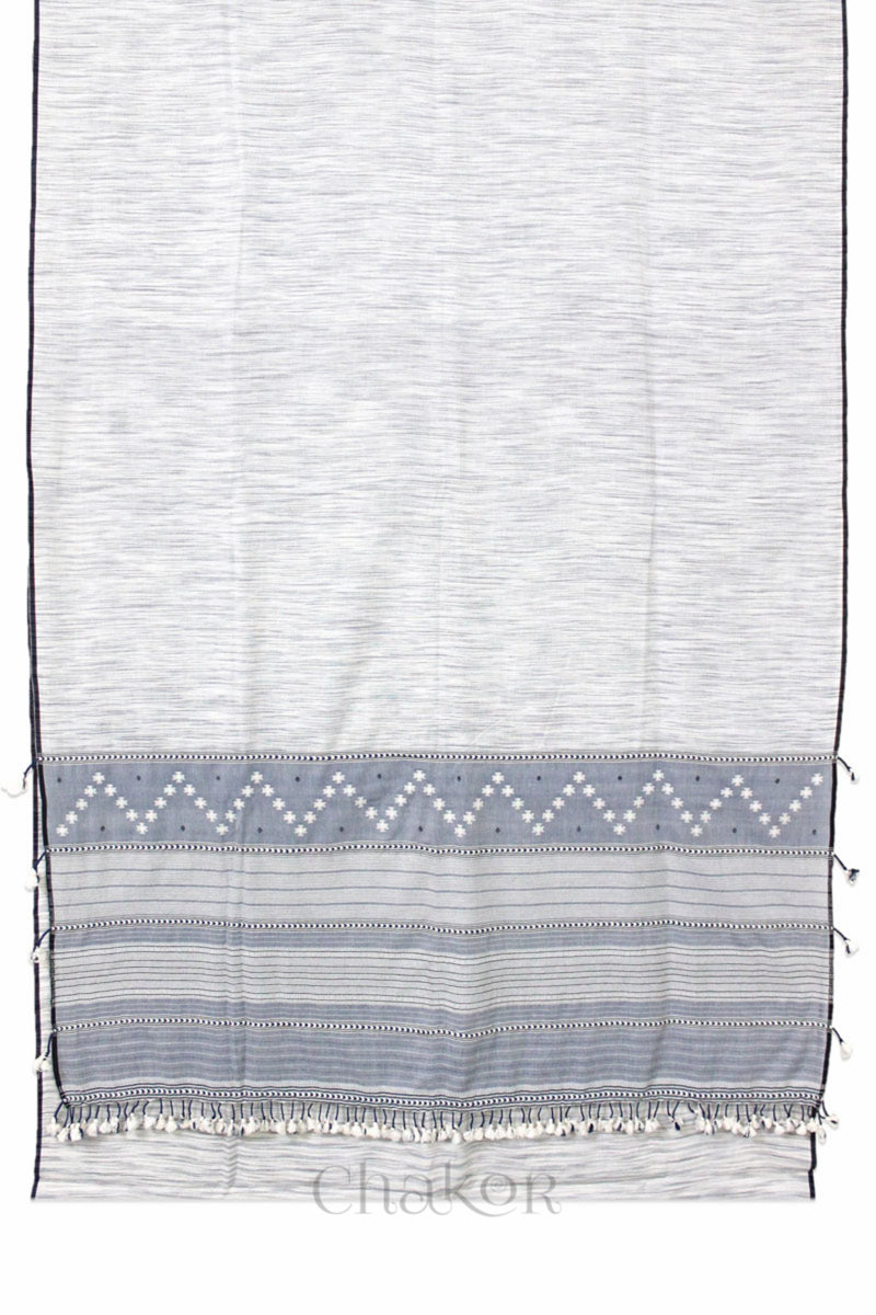 Handloom Off-white Grey Bhujodi Cotton Saree by Chakor.