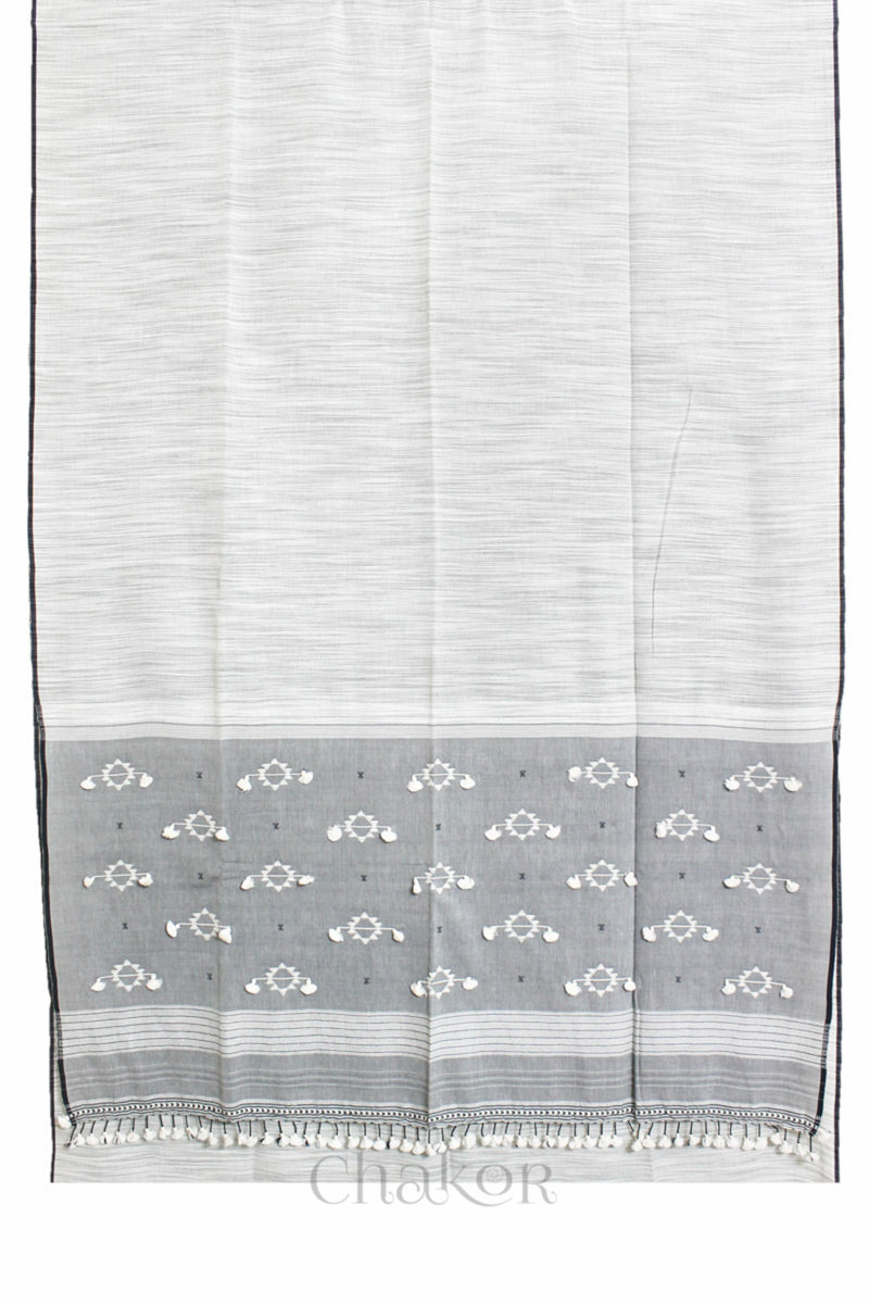 Handloom Off-white Grey Bhujodi Cotton Saree by Chakor.