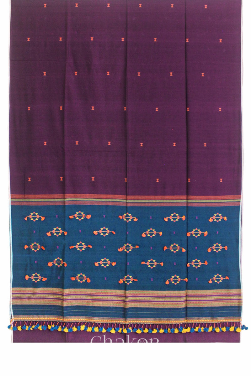 Handloom Wine Blue Bhujodi Cotton Saree by Chakor.