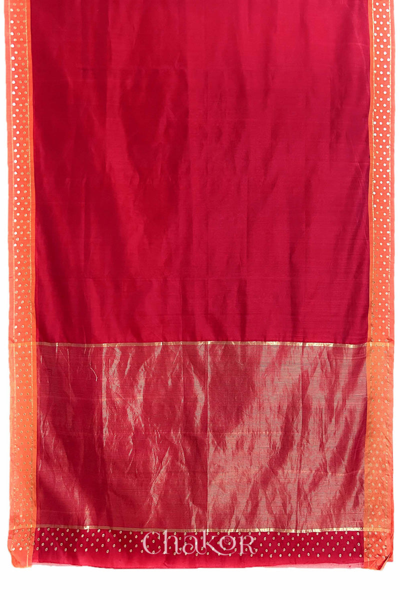 Chakor's Embroidered Red Orange Chanderi silk cotton saree with sequins.