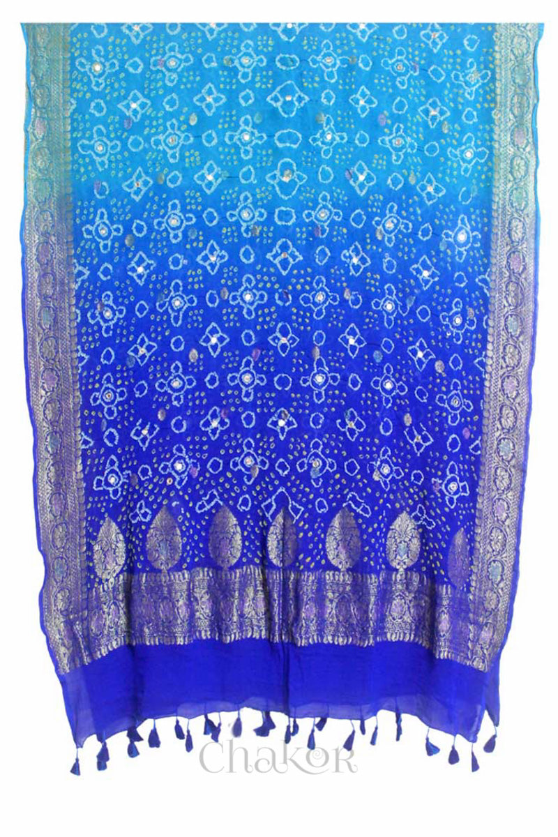 Blue Ombre Bandhani Banarasi Silk Dupatta