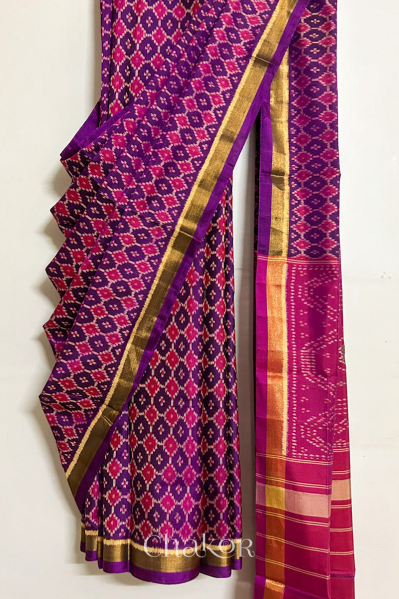 Purple Pink Patola Mulberry Silk Saree