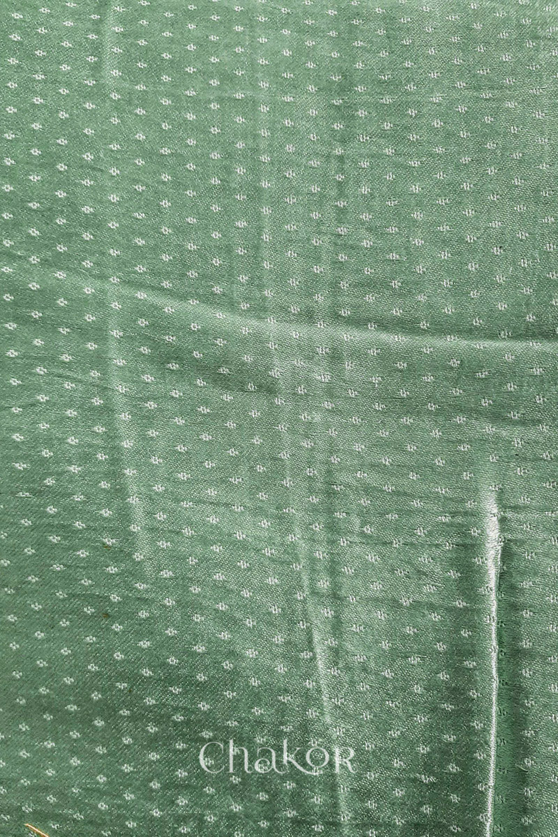 Pista green mashru self textured fabric with 'Chakor' logo visible.