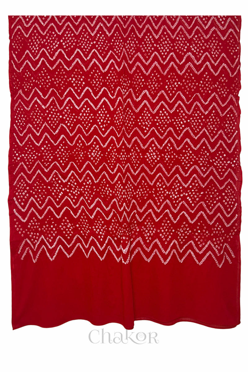 Red Bandhani Mul Cotton Dupatta in Traditional Design for Women's clothing online by Chakor.