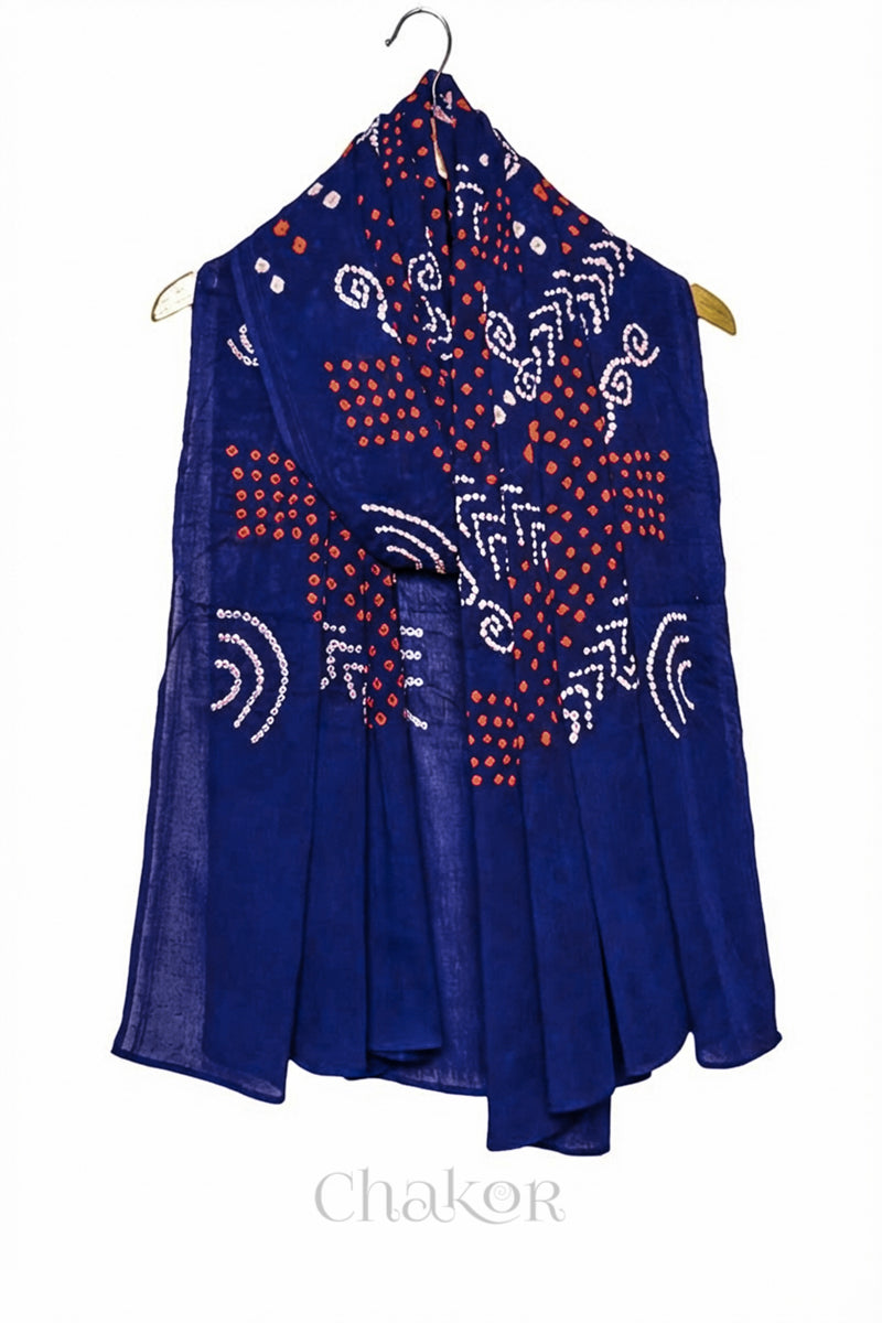 Navy Bandhani Mul Cotton Dupatta | Handmade Kutch Bandhej