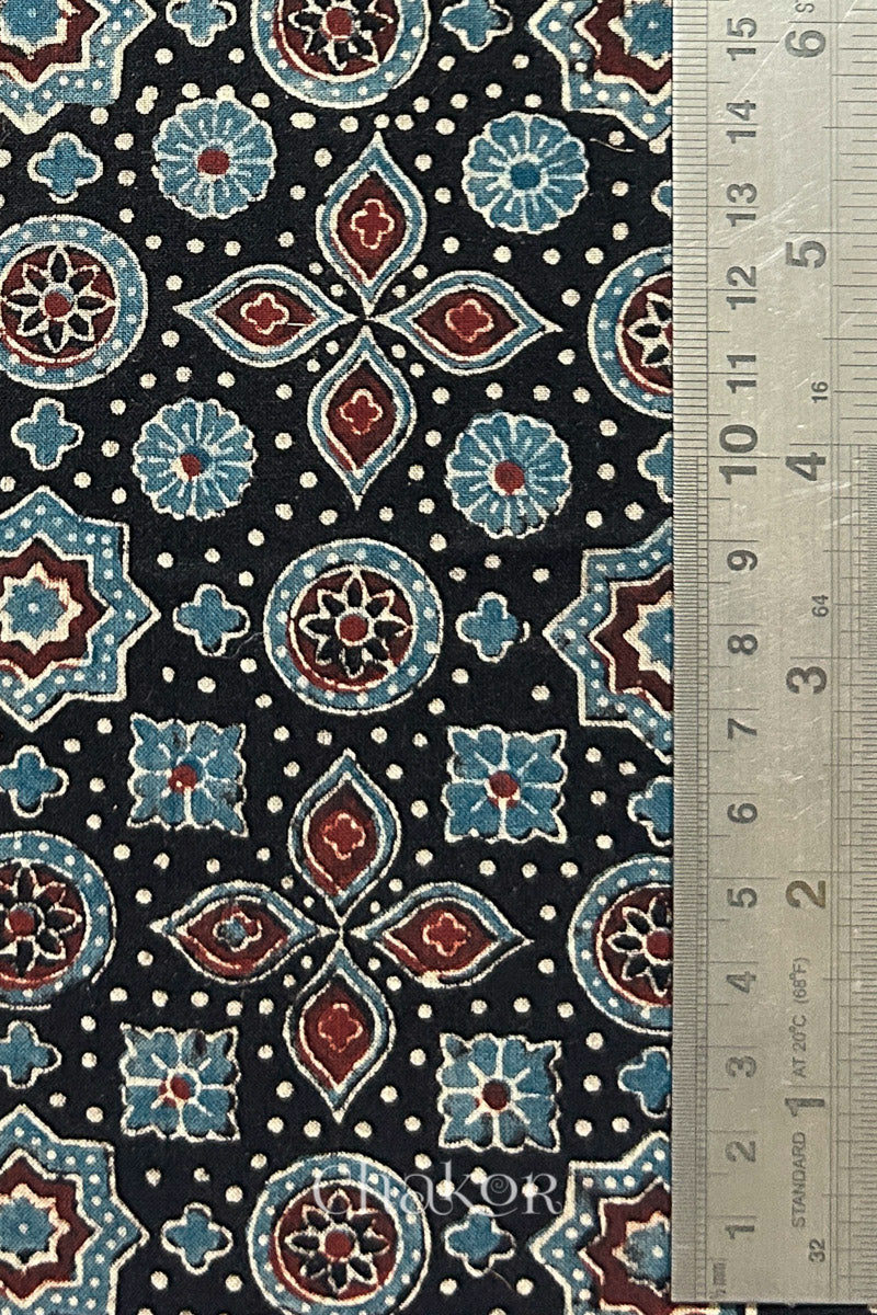 Black Ajrakh Printed Cotton Kurta Fabric - 3 meter