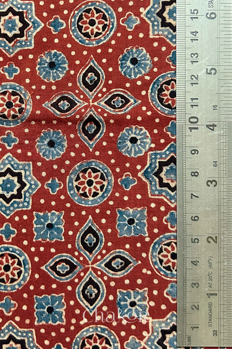 Madder Red Ajrakh Printed Cotton Kurta Fabric - 3 meter