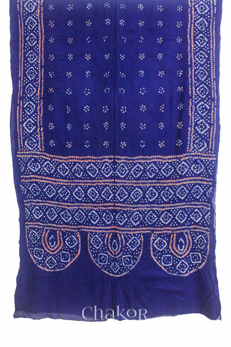 Traditional Navy Bandhani Mul Cotton Saree by Chakor.