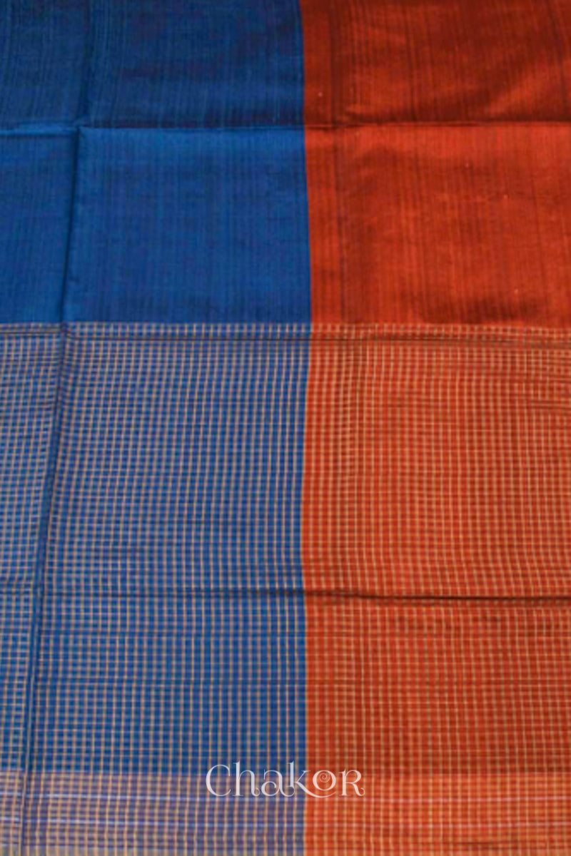 Rust Blue Tussar Silk Saree