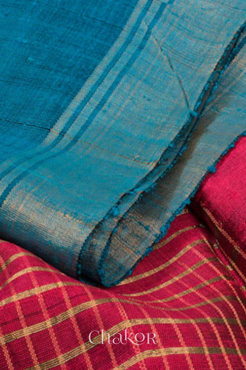 Pink Turquoise Tussar Silk Saree