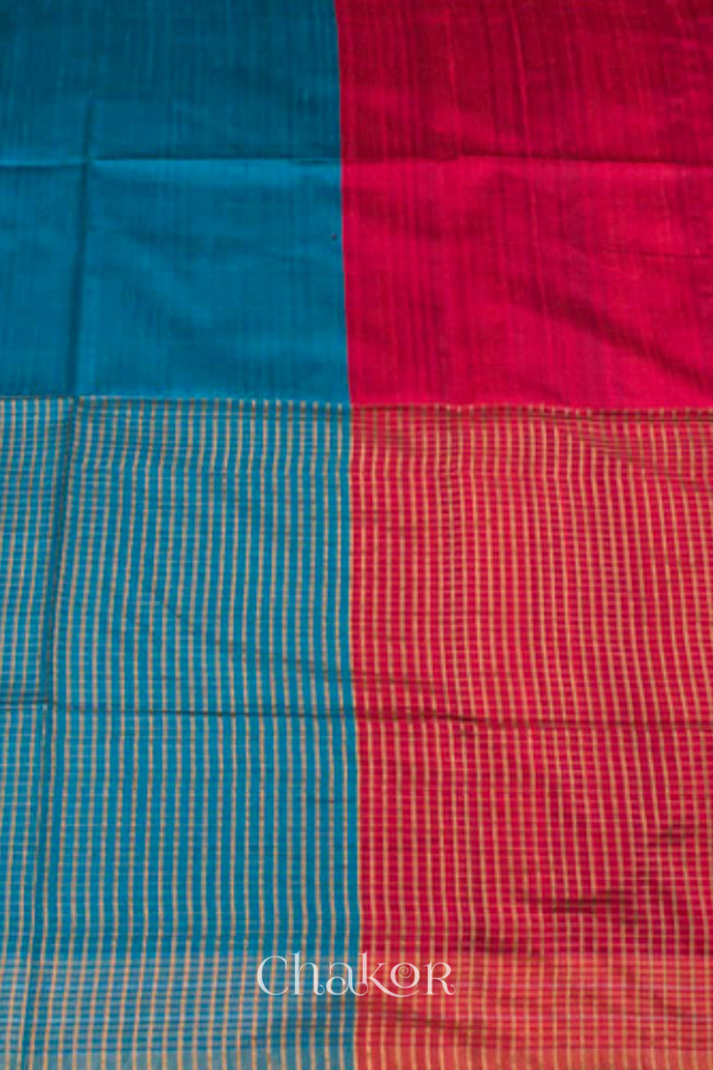 Pink Turquoise Tussar Silk Saree