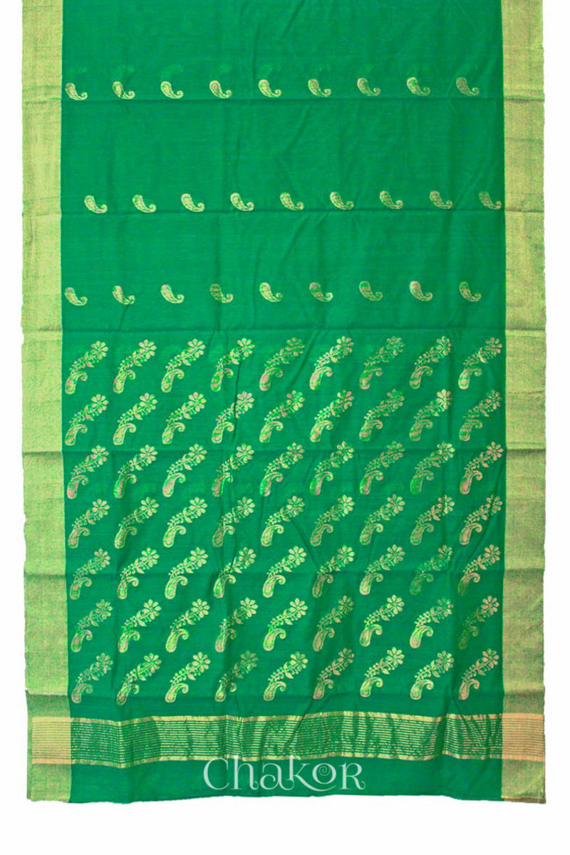 Chakor's Green Silk Cotton Saree with woven paisley buttis in zari.