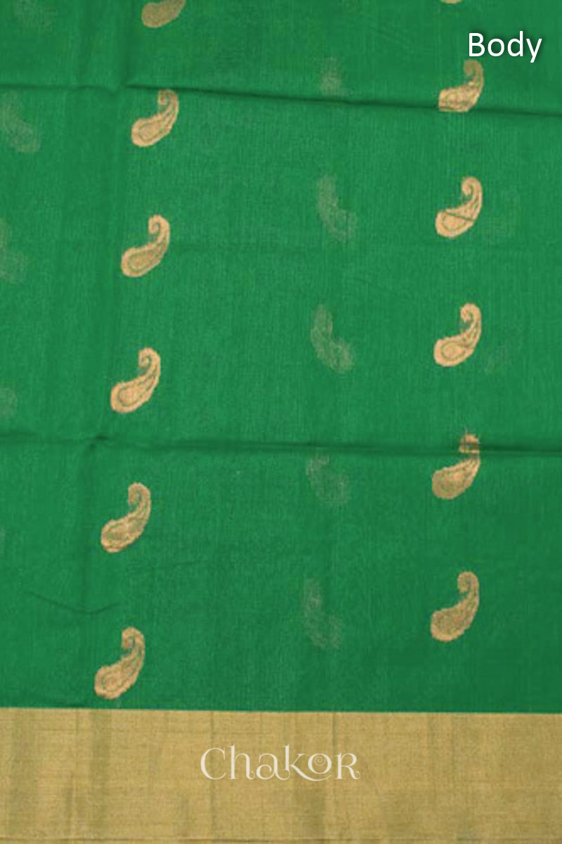 Chakor's Green Silk Cotton Saree with woven paisley buttis in zari.