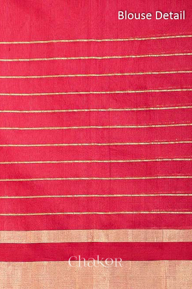 Chakor's Red Handloom silk Cotton Saree with woven buttis in zari and coloured thread.