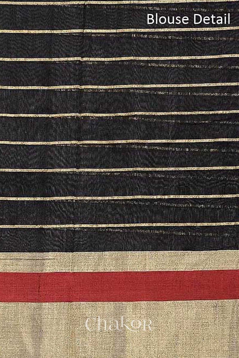 Chakor's Black Handloom silk Cotton Saree with woven buttis in zari and coloured thread.