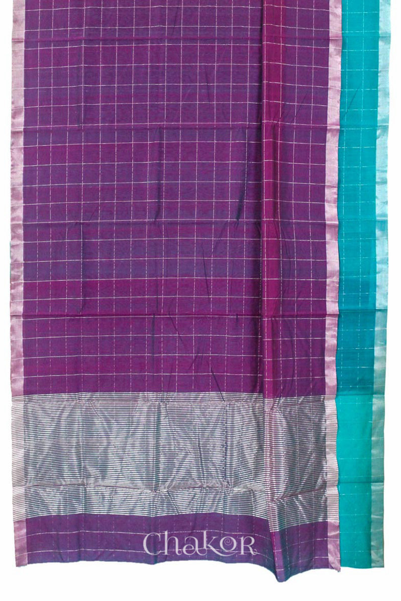 Chakor's Blue Magenta Silk Cotton Saree with woven tissue zari chex. 
