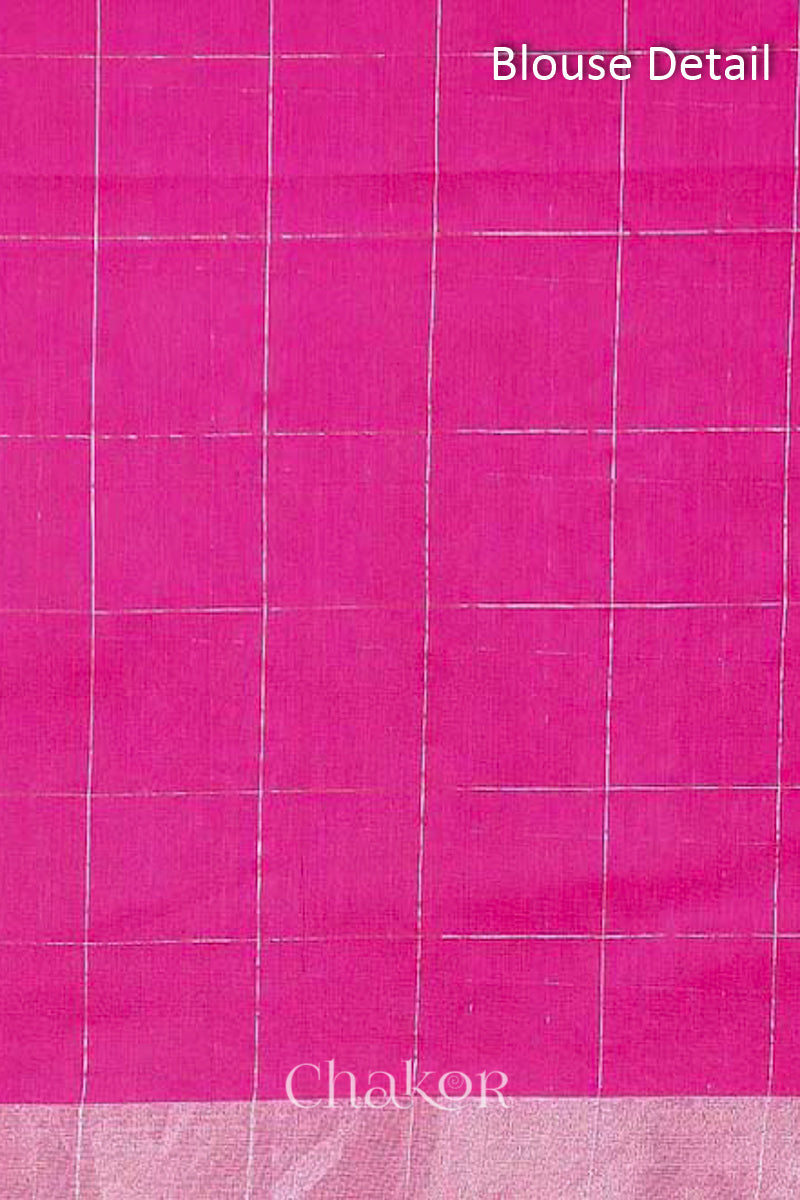 Chakor's Pink Orange Silk Cotton Saree with woven tissue zari chex. 