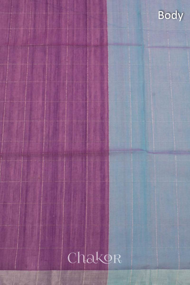 Chakor's Purple Blue Silk Cotton Saree with woven tissue zari chex. 