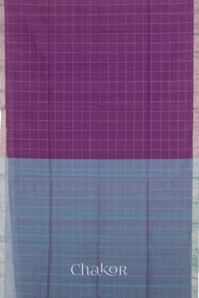 Chakor's Purple Blue Silk Cotton Saree with woven tissue zari chex. 