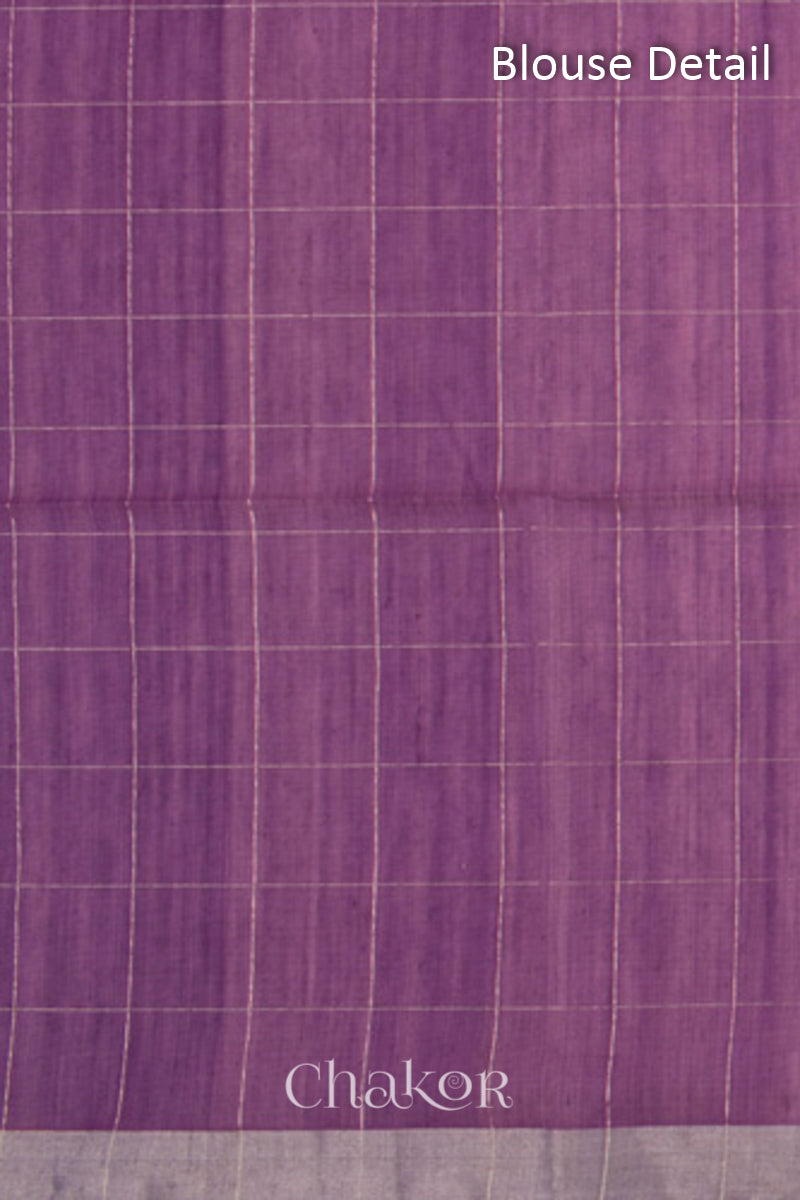 Chakor's Purple Blue Silk Cotton Saree with woven tissue zari chex. 