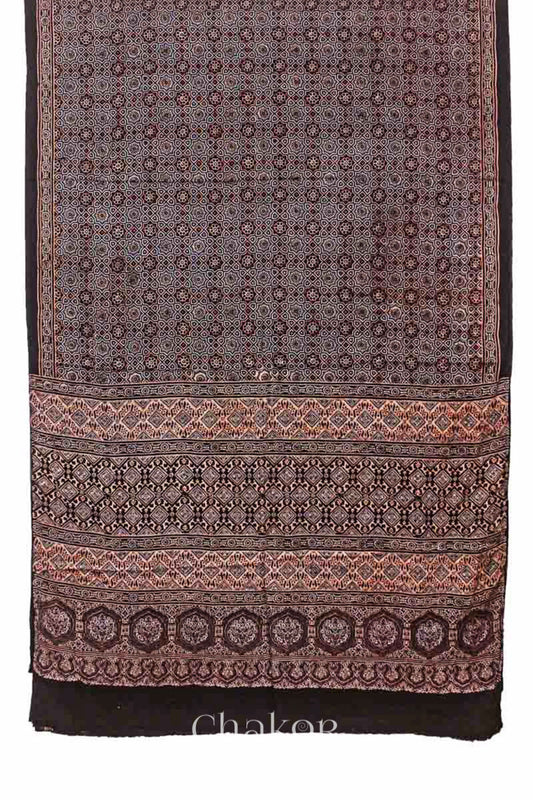 Natural Dyed Black Ajrakh Printed Modal Cotton Saree.