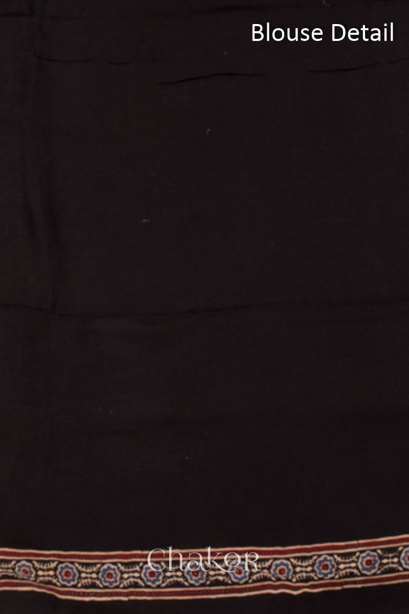 Blouse detail of Natural Dyed Black Ajrakh Printed Modal Cotton Saree.