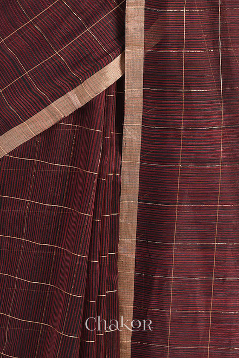 Chakor's Maroon Chanderi Silk Cotton Saree with woven tissue zari chex.. 