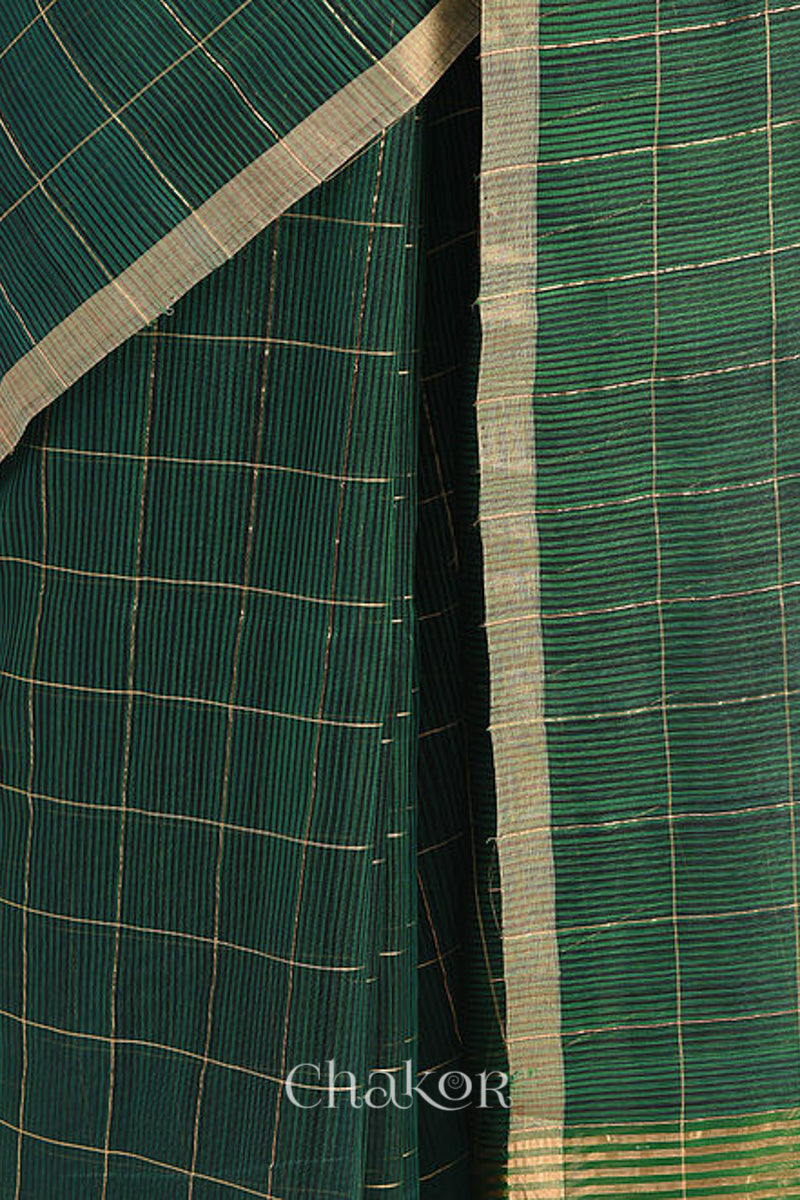Chakor's Green Chanderi Silk Cotton Saree with woven tissue zari chex.. 