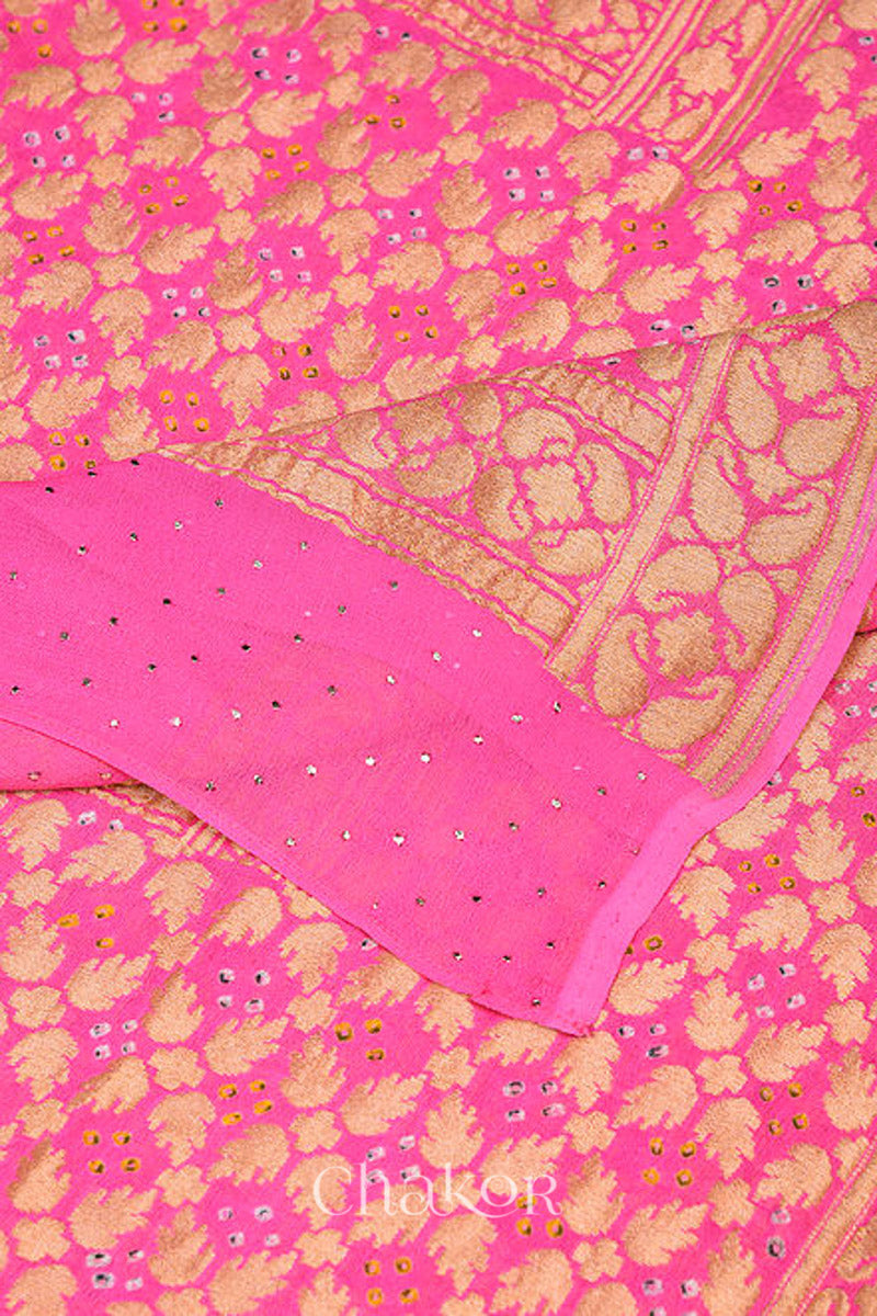 Pink Banarasi Silk Bandhani Dupatta