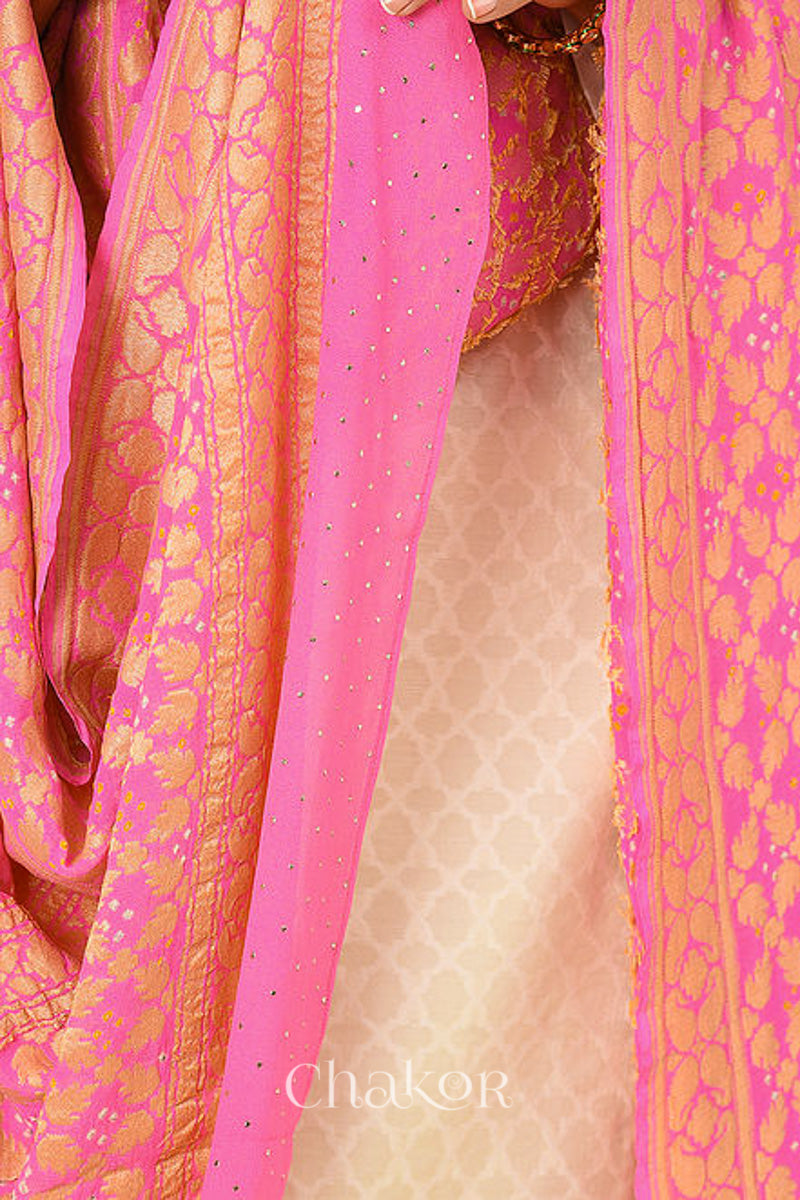 Pink Banarasi Silk Bandhani Dupatta
