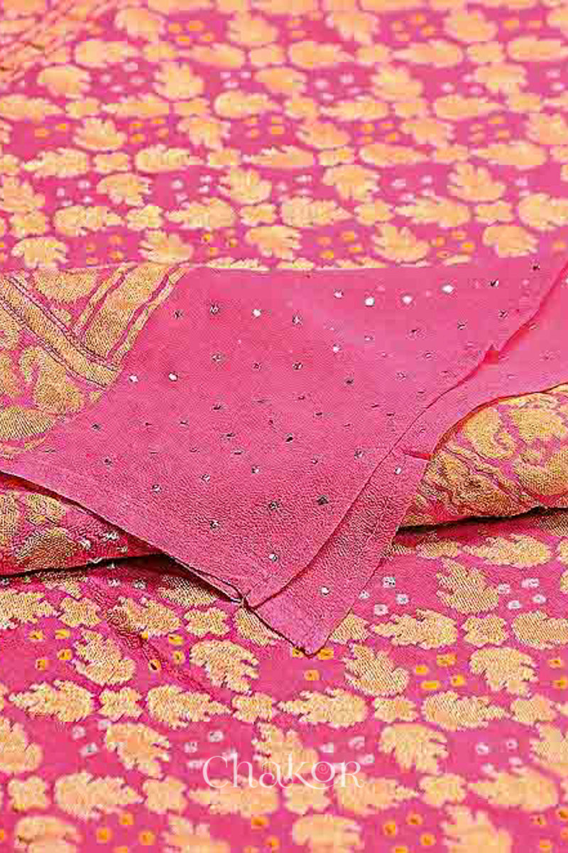 Pink Banarasi Silk Bandhani Dupatta