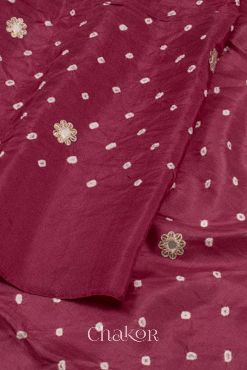 Chakor's traditional Pink bandhani pure silk saree with sequins embroidery