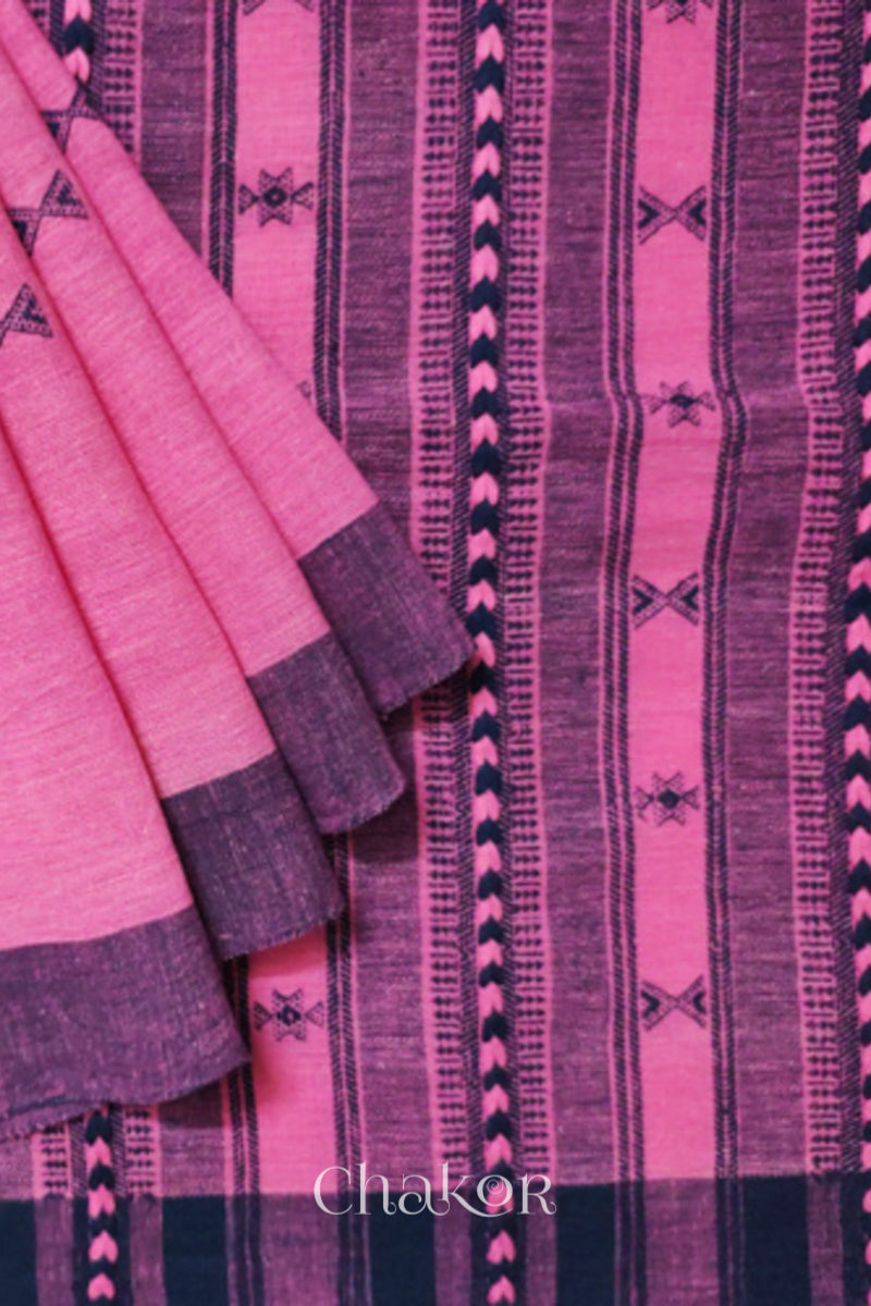 Handloom Pink Bhujodi Kala Organic Cotton Saree by Chakor.