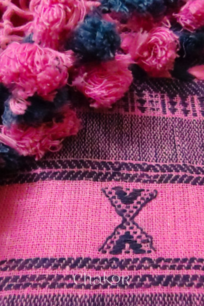 Handloom Pink Bhujodi Kala Organic Cotton Saree by Chakor.