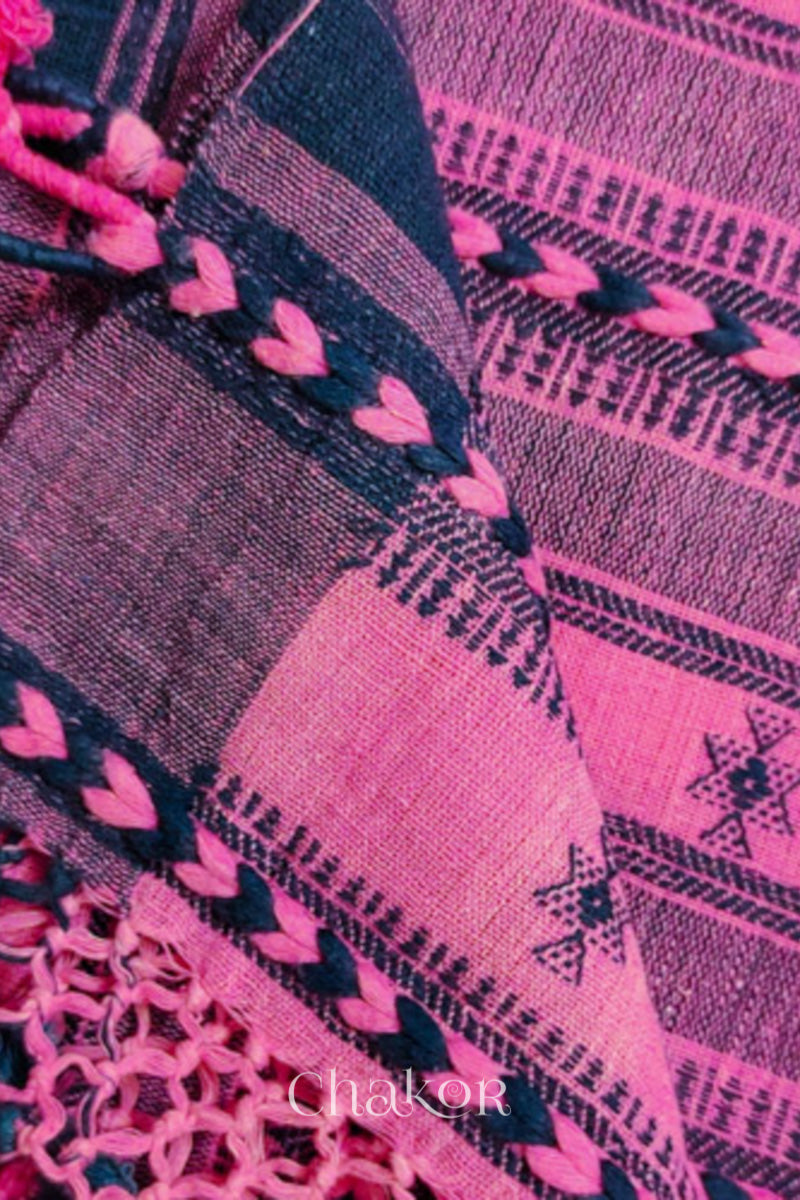 Handloom Pink Bhujodi Kala Organic Cotton Saree by Chakor.