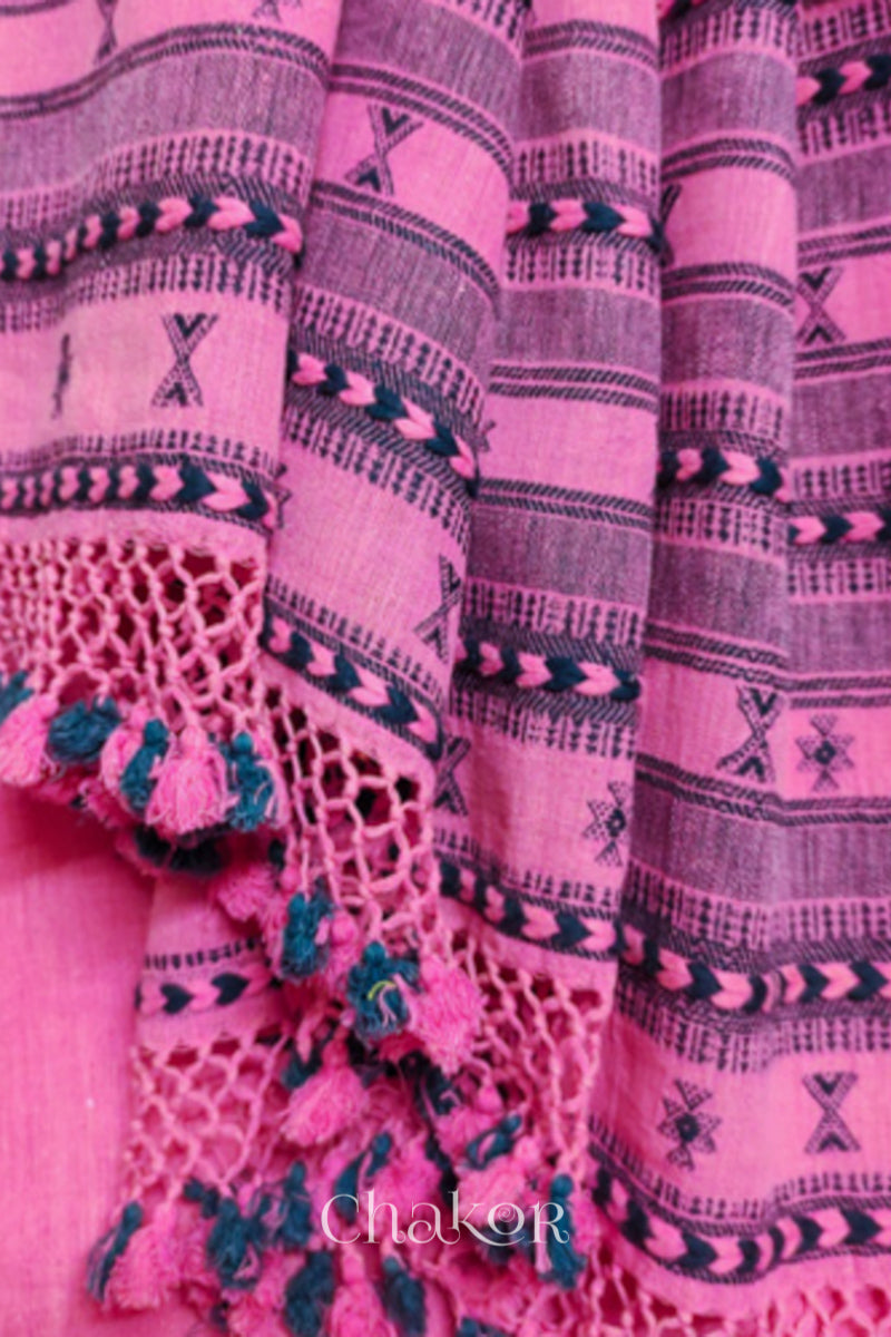 Handloom Pink Bhujodi Kala Organic Cotton Saree by Chakor.