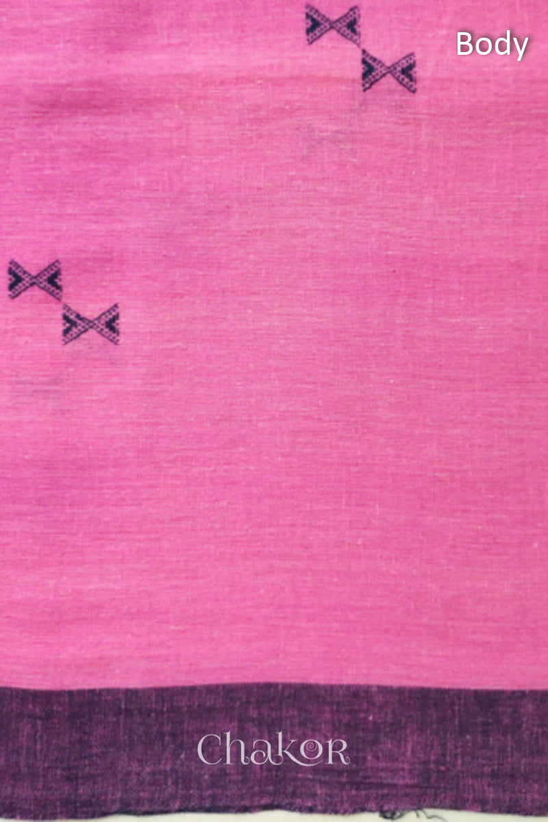 Handloom Pink Bhujodi Kala Organic Cotton Saree by Chakor.