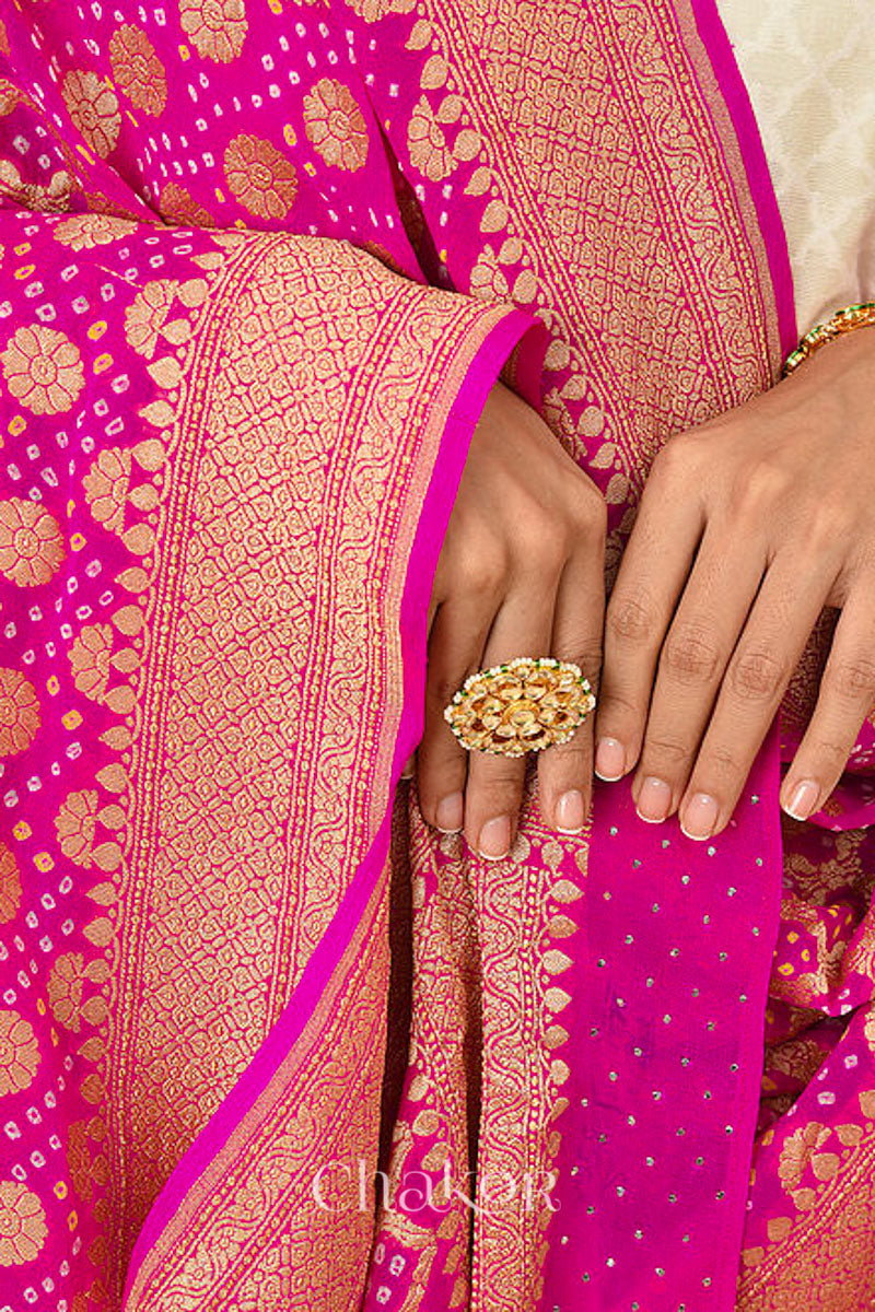 Pink Banarasi Silk Bandhani Dupatta