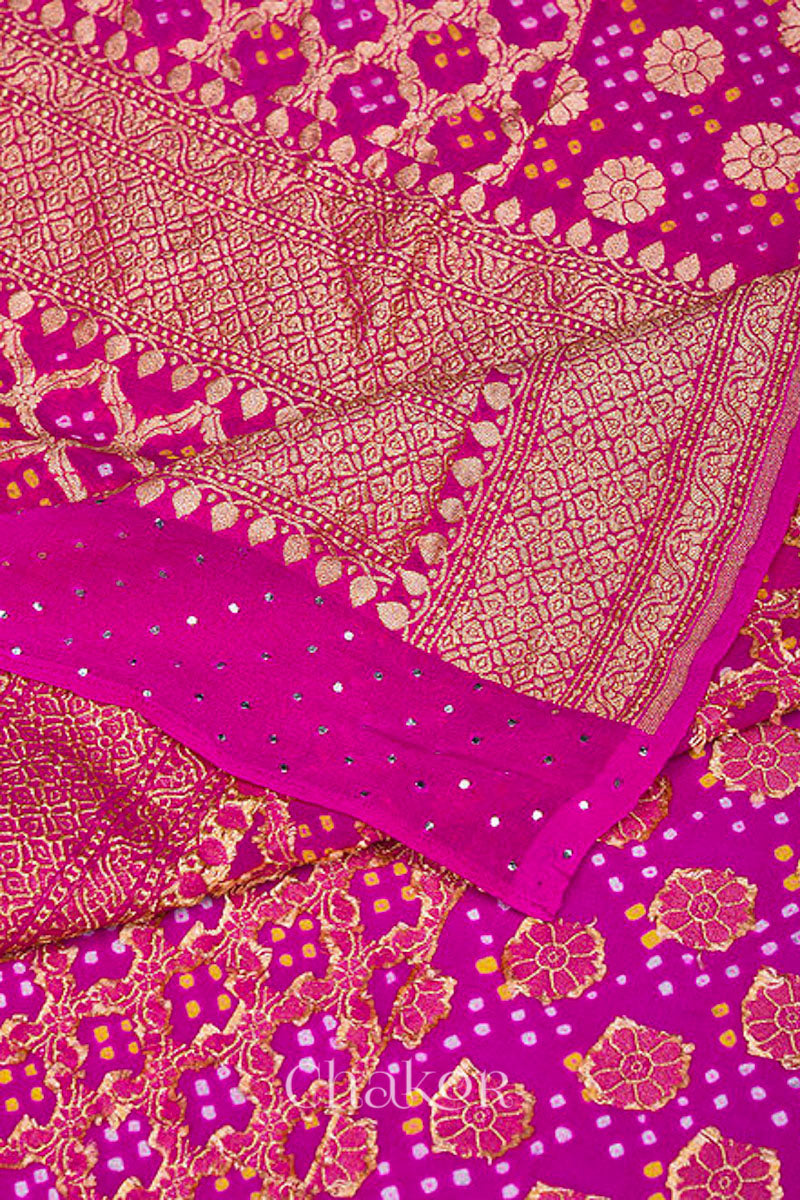 Pink Banarasi Silk Bandhani Dupatta
