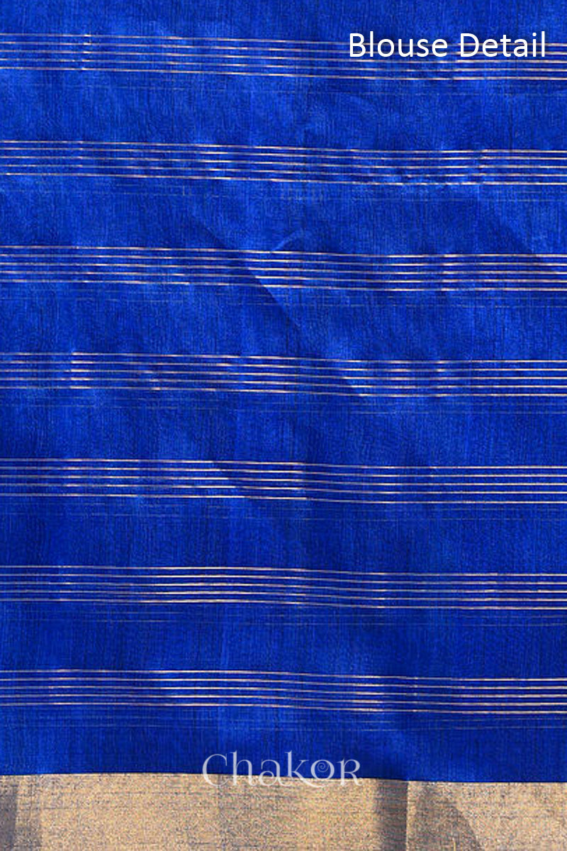 Chakor's Blue Handloom Silk Cotton Saree with woven fine zari checks & tissue pallu.