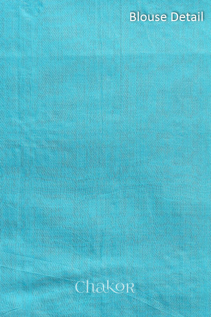 Chakor's Peacock Blue Handloom Silk Cotton Saree with woven tissue pallu & delicate sequin work buttis.
