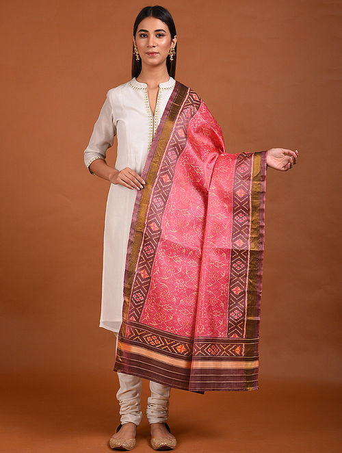 Pink Mauve Patola Mulberry Silk Dupatta
