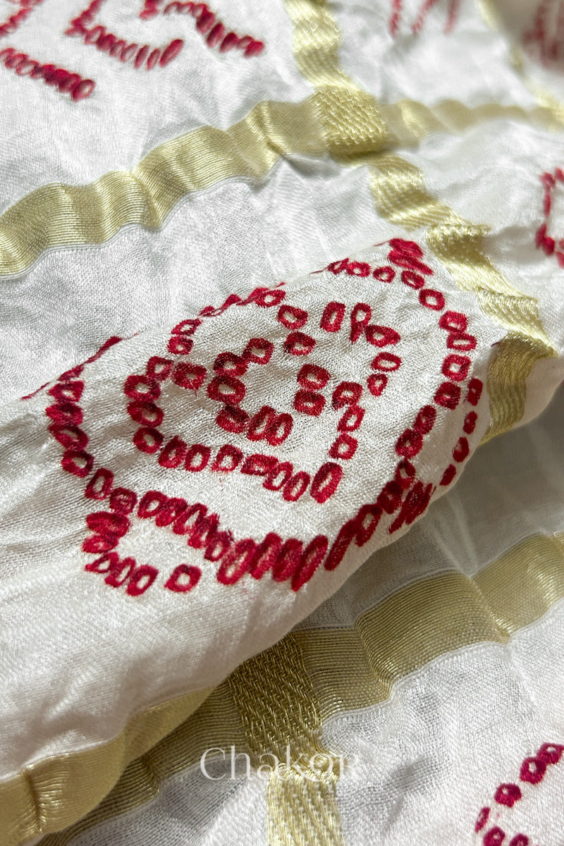 Offwhite Mashru Kurta Set Fabric with Bandhani Silk Dupatta | Kutch Tie Dye
