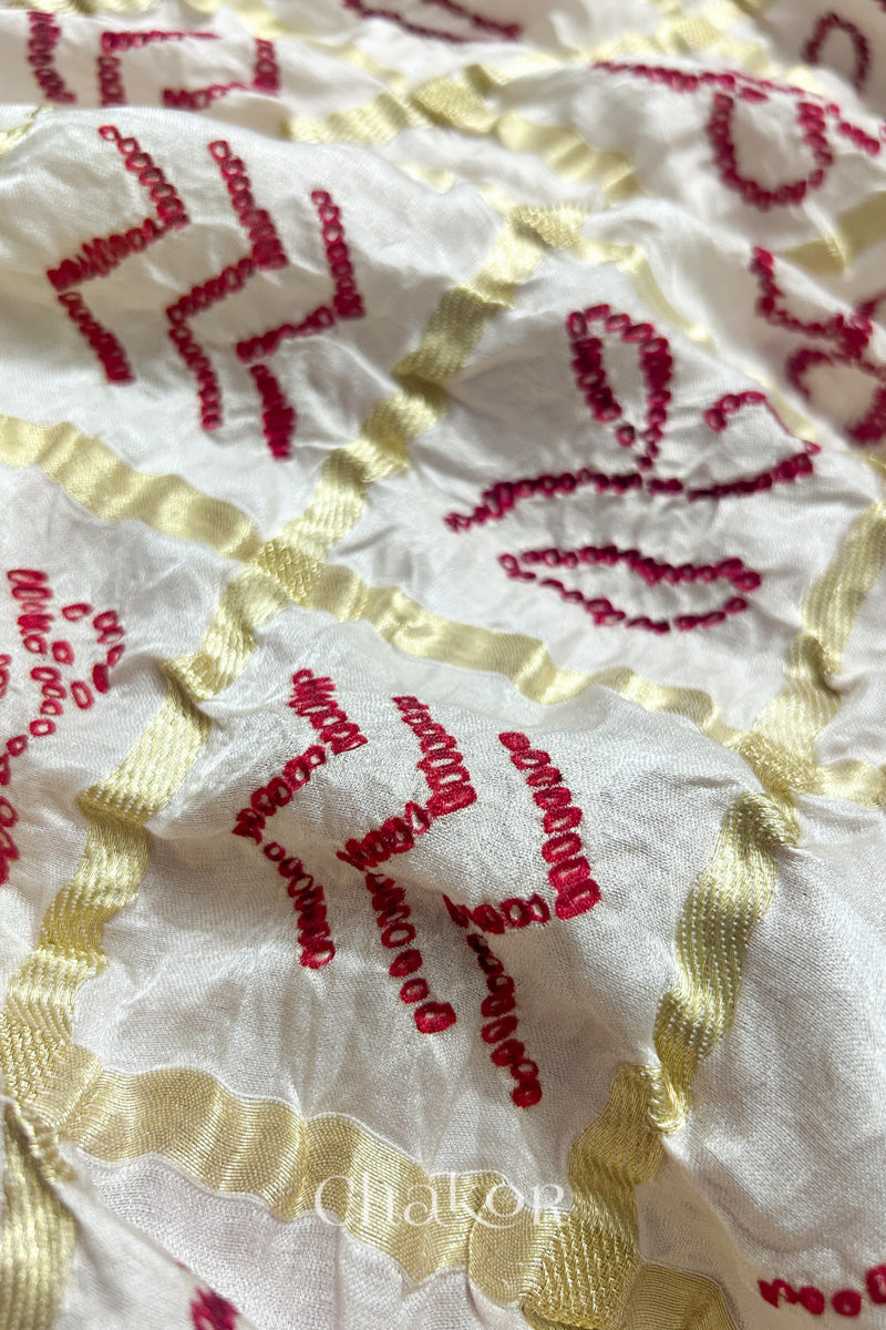Offwhite Mashru Kurta Set Fabric with Bandhani Silk Dupatta | Kutch Tie Dye